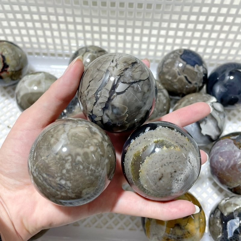 18 Pieces Volcano Agate Sphere(UV - Reactive) - Wholesale Crystals