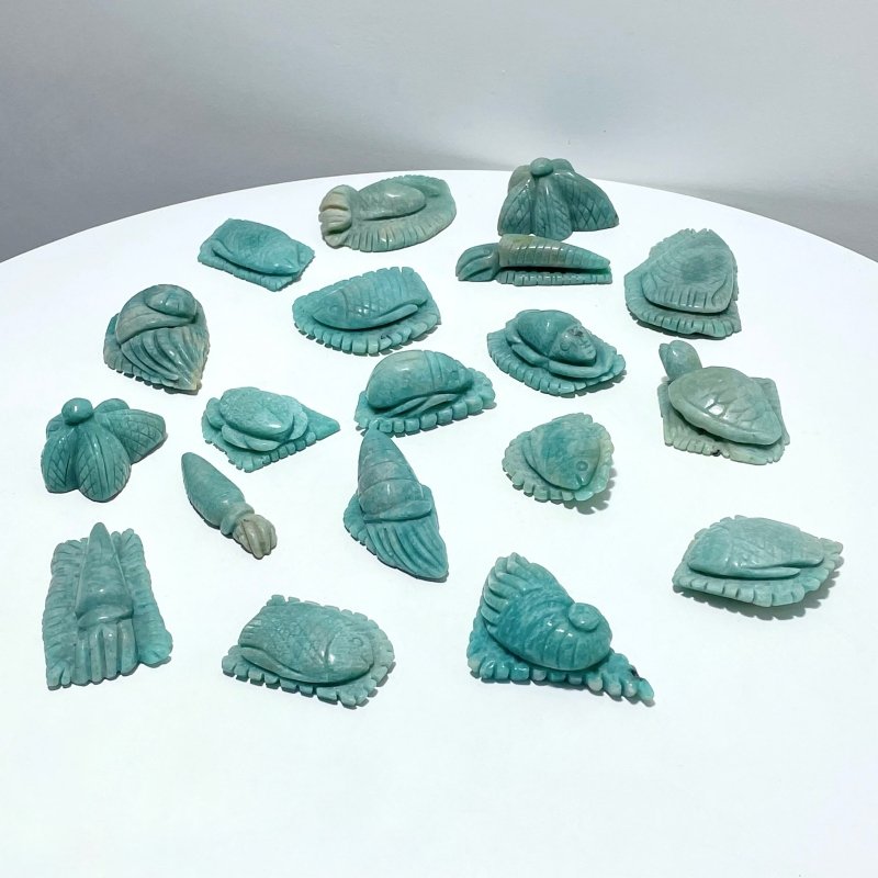 19 Pieces Beautiful Amazonite Sea Animal Carving - Wholesale Crystals