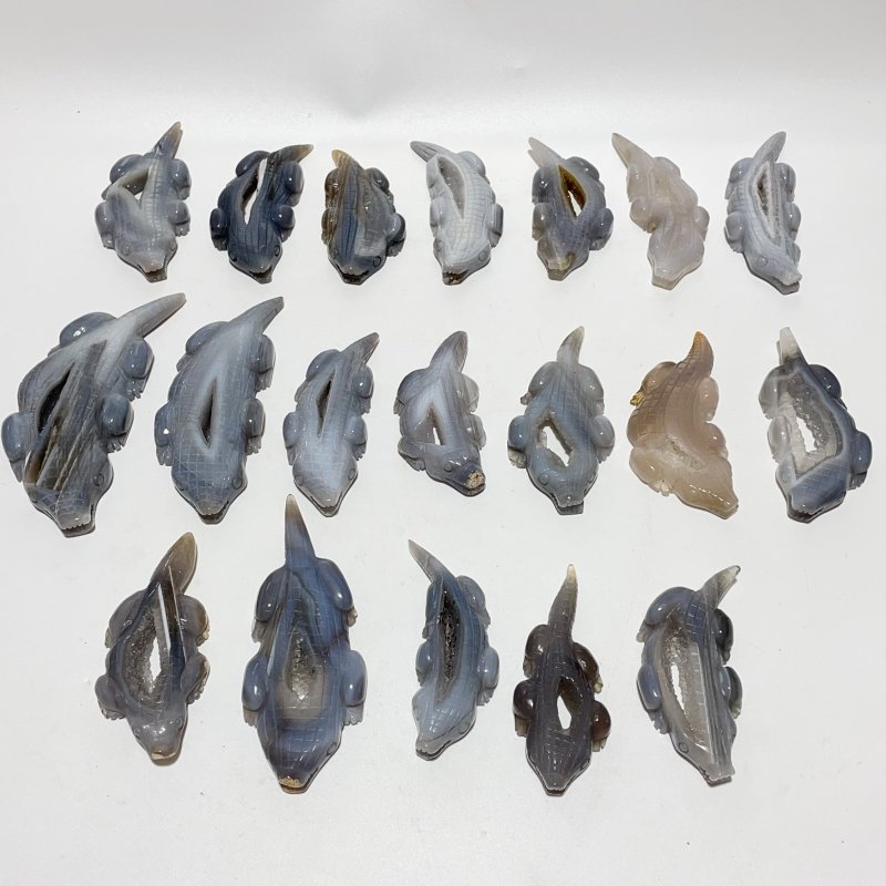 19 Pieces Beautiful Druzy Geode Agate Crocodile Carving - Wholesale Crystals
