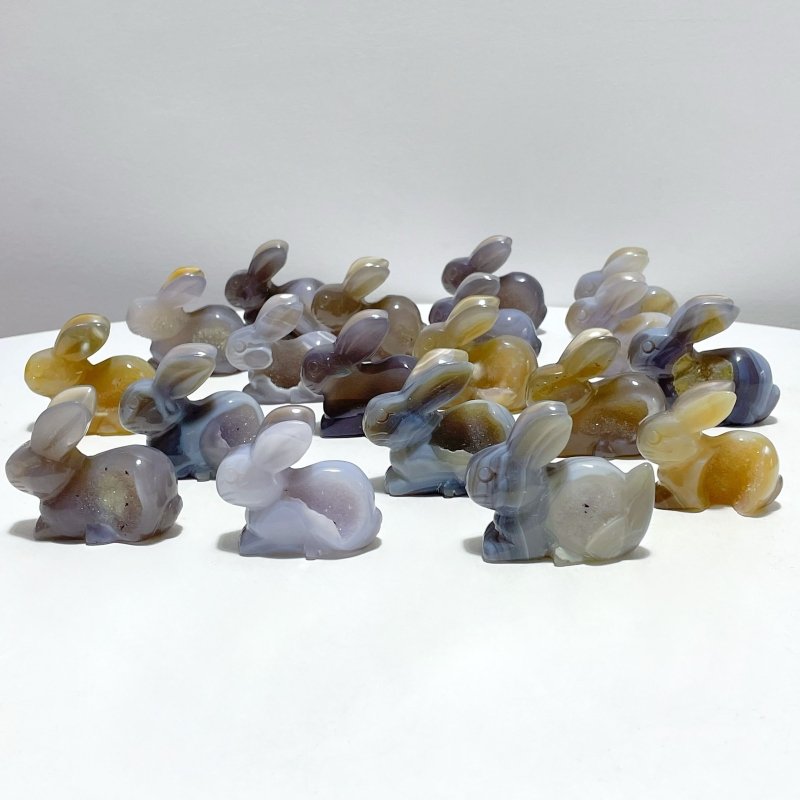 19 Pieces Geode Druzy Agate Rabbit Carving - Wholesale Crystals