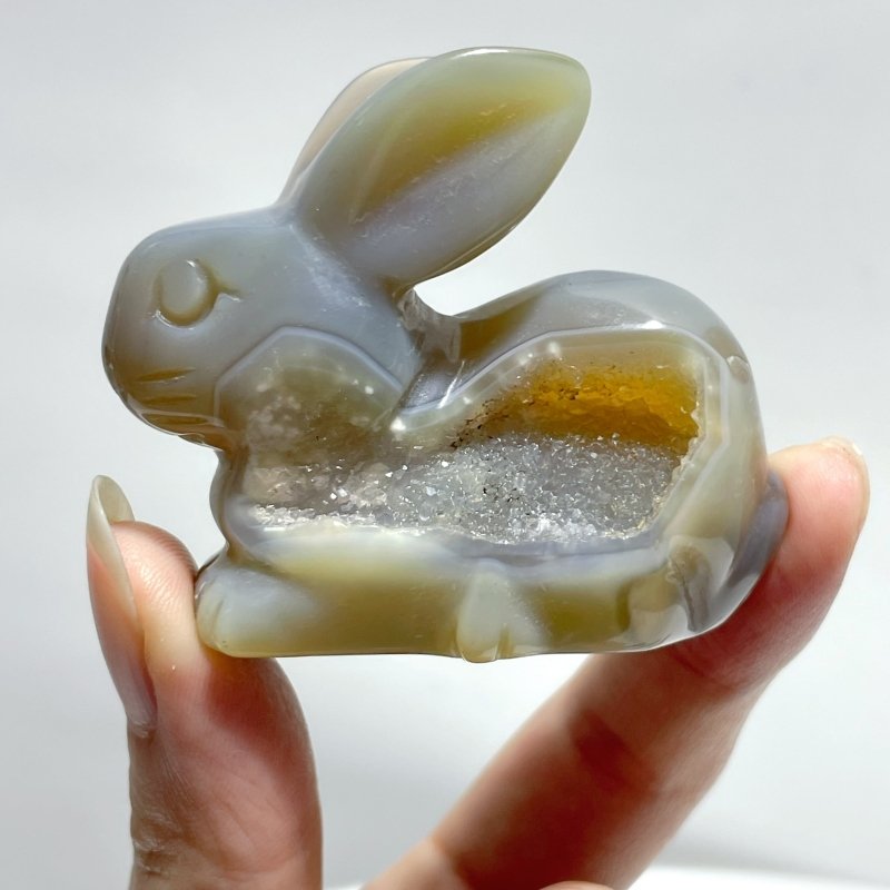 19 Pieces Geode Druzy Agate Rabbit Carving - Wholesale Crystals