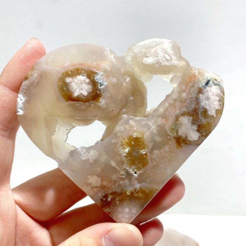 19 Pieces Geode Druzy Sakura Flower Agate Heart - Wholesale Crystals