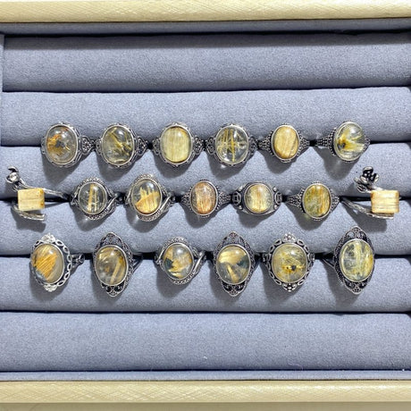 19 Pieces Golden Rutile Quartz Different Styles Ring -Wholesale Crystals