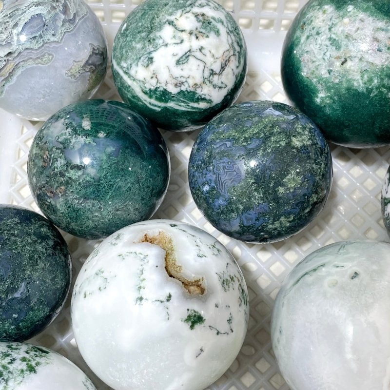 19 Pieces Moss Agate Spheres Clearance - Wholesale Crystals