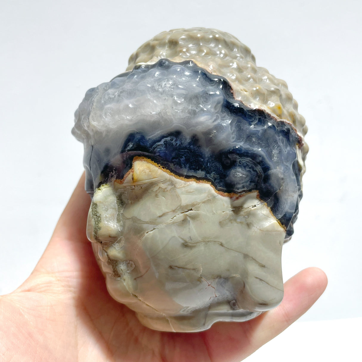 3 Pieces Volcano Agate Buddha Head Carving(UV-Reactive) (Clearance)