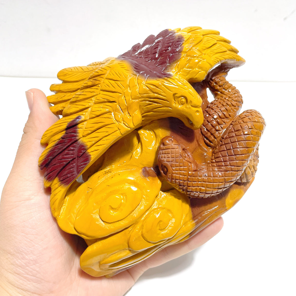 Unique Mookaite Eagle&Snake Carving
