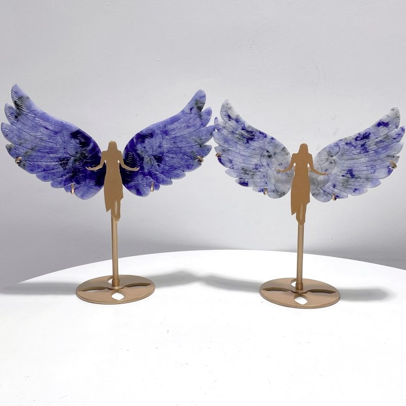 2 Pairs Blue Aventurine Angel Wing Carving With Stand - Wholesale Crystals