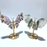 2 Pairs Butterfly Wing Carving With Stand Moss Agate Sakura Flower Agate - Wholesale Crystals
