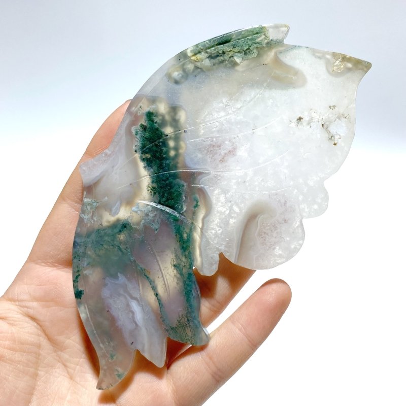 2 Pairs Butterfly Wing Carving With Stand Moss Agate Sakura Flower Agate - Wholesale Crystals