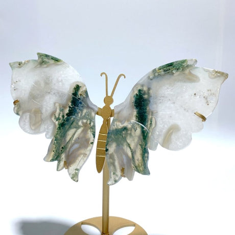 2 Pairs Butterfly Wing Carving With Stand Moss Agate Sakura Flower Agate - Wholesale Crystals