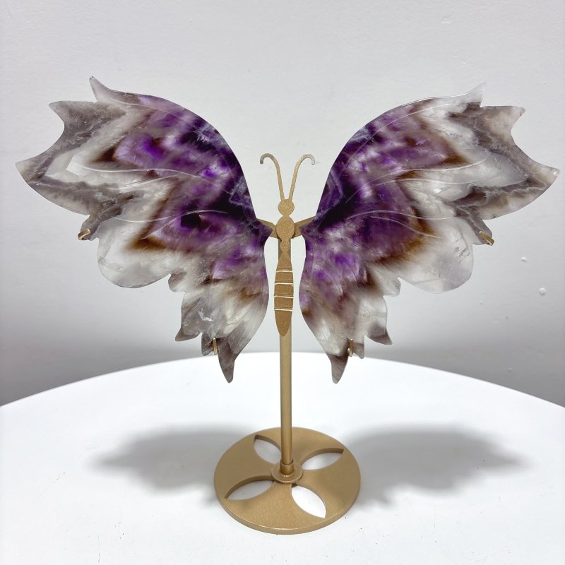 2 Pairs Butterfly Wing Carving With Stand Ocean Jasper Chevron Amethyst - Wholesale Crystals