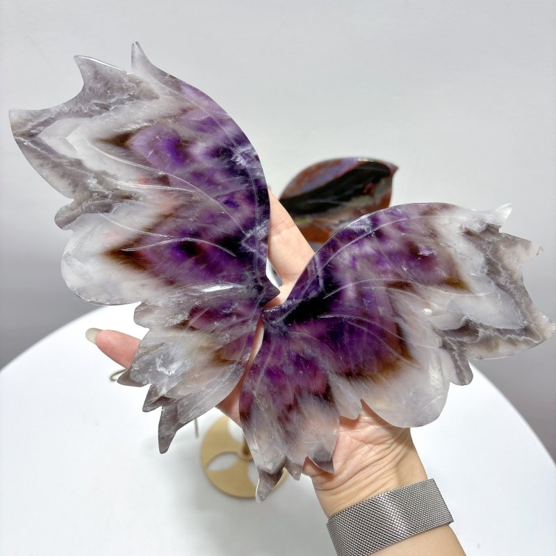 2 Pairs Butterfly Wing Carving With Stand Ocean Jasper Chevron Amethyst - Wholesale Crystals