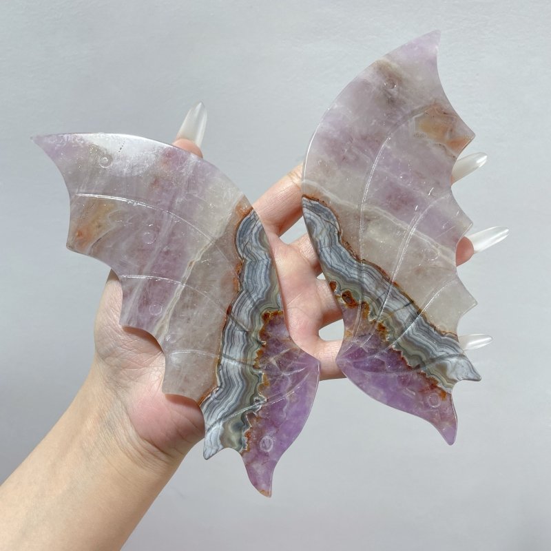 2 Pairs Flying Dragon Wing With Stand Amethyst Mixed Stripe Agate Blue Apatite - Wholesale Crystals