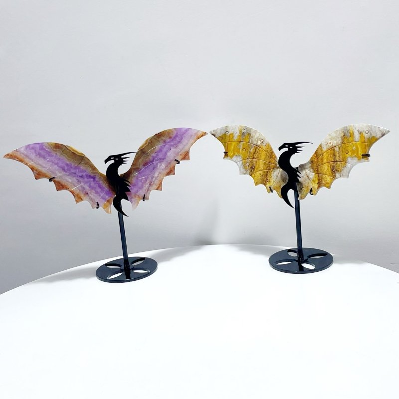 2 Pairs Flying Dragon Wing With Stand Amethyst Mixed Stripe Agate Crazy agate - Wholesale Crystals