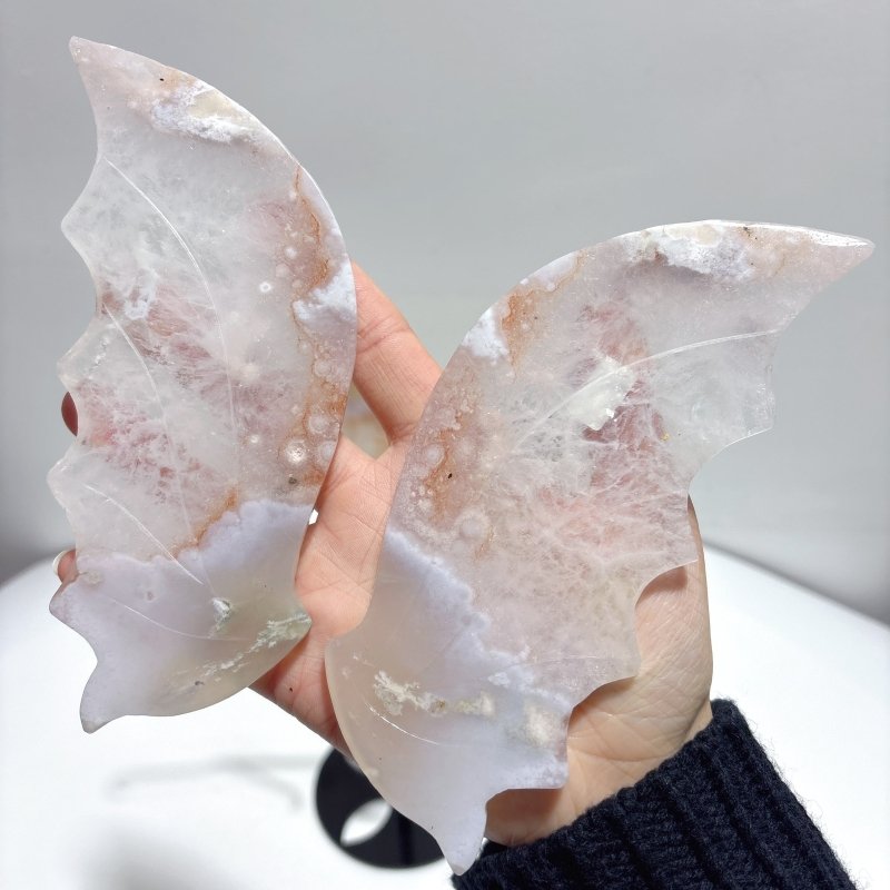 2 Pairs Flying Dragon Wing With Stand Sakura Flower Agate - Wholesale Crystals