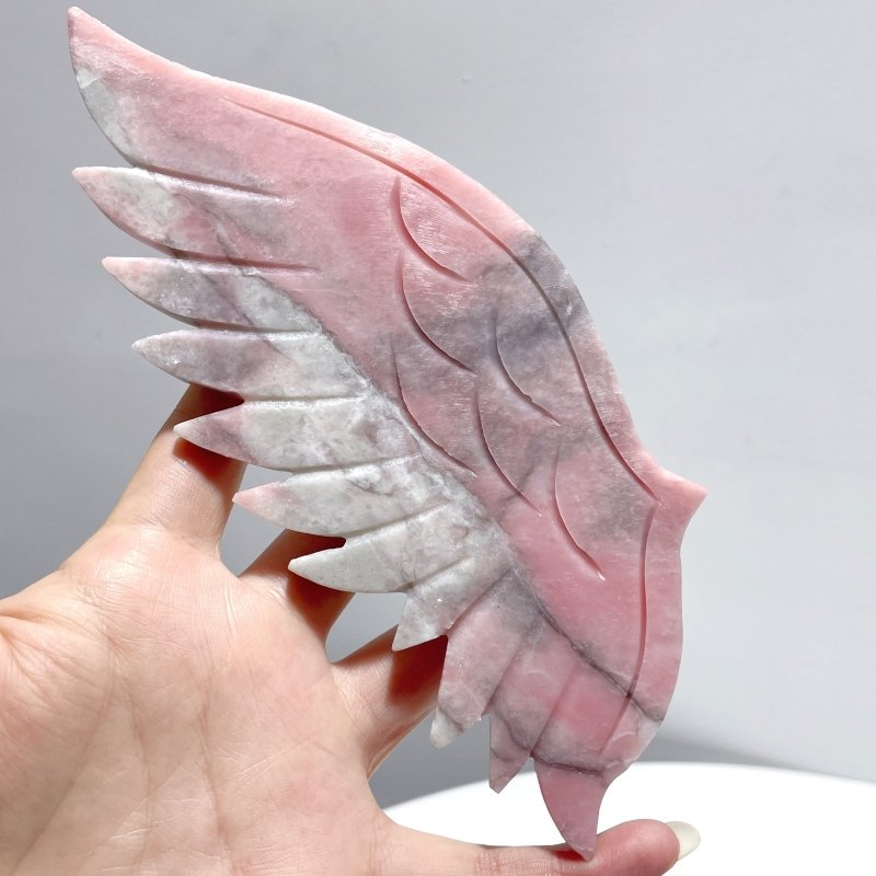 2 Pairs Pink Opal Angel Wing Carving With Stand - Wholesale Crystals