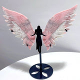 2 Pairs Pink Opal Angel Wing Carving With Stand - Wholesale Crystals