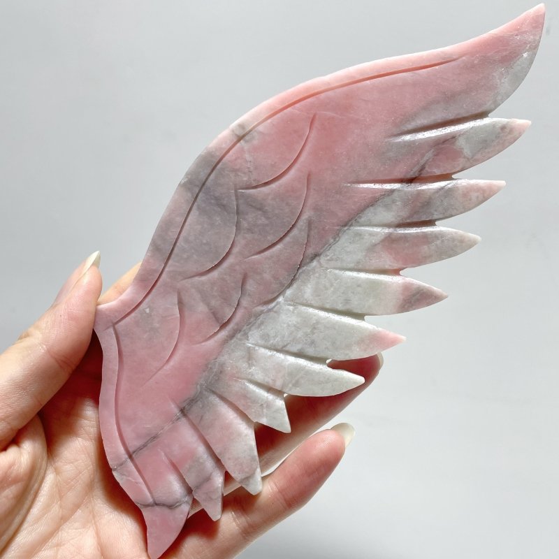 2 Pairs Pink Opal Angel Wing Carving With Stand - Wholesale Crystals