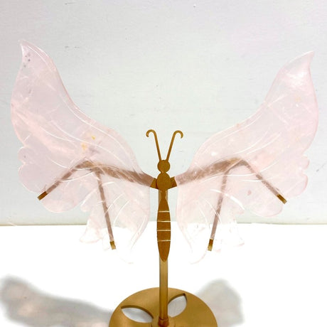 2 Pairs Rose Quartz Butterfly Wing Carving With Stand - Wholesale Crystals