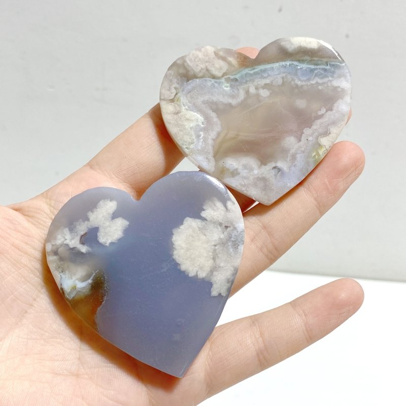 2 Pairs Sakura Flower Agate Heart Wing Carving With Stand -Wholesale Crystals
