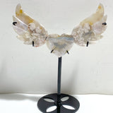 2 Pairs Sakura Flower Agate Heart Wing Carving With Stand -Wholesale Crystals
