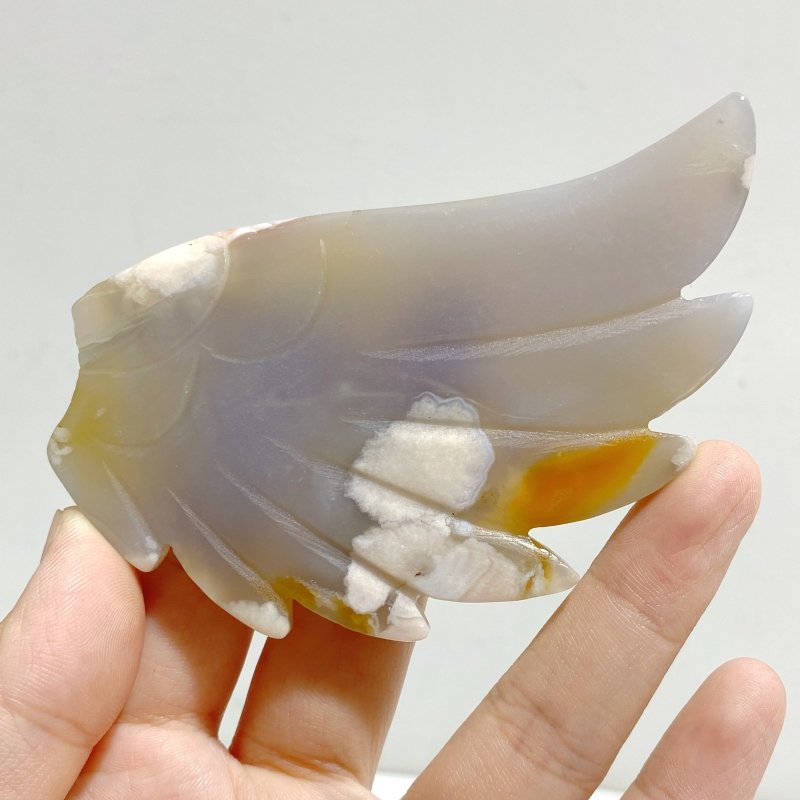 2 Pairs Sakura Flower Agate Heart Wing Carving With Stand -Wholesale Crystals