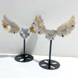2 Pairs Sakura Flower Agate Heart Wing Carving With Stand -Wholesale Crystals