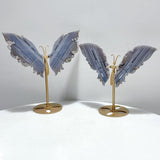2 Pairs Stripe Agate Symmetry Butterfly Carving With Stand - Wholesale Crystals