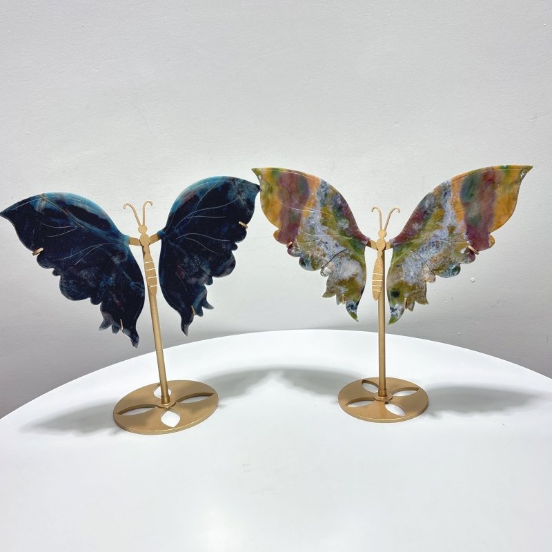 2 Pairs Symmetry Butterfly Wing With Stand Trolleite Ocean Jasper - Wholesale Crystals