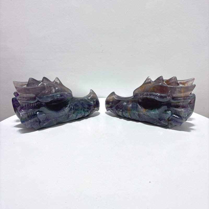 2 Pieces 10.5in Large Colorful Fluorite Dragon Head Carving - Wholesale Crystals