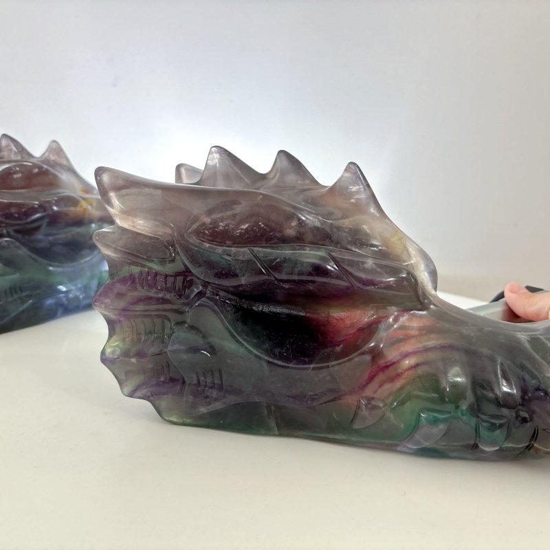 2 Pieces 10.5in Large Colorful Fluorite Dragon Head Carving - Wholesale Crystals