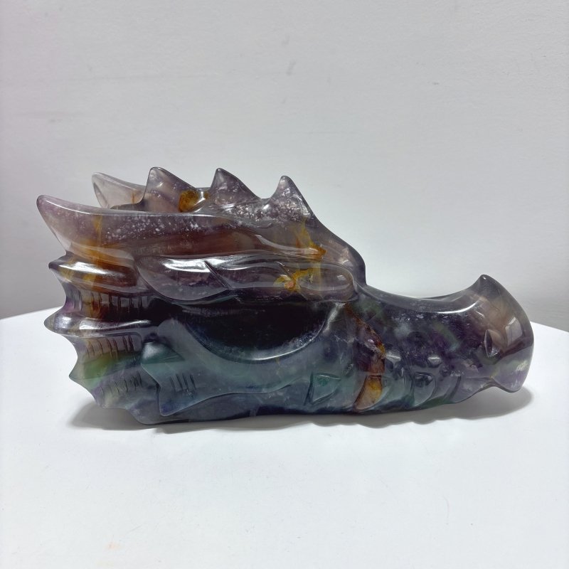 2 Pieces 10.5in Large Colorful Fluorite Dragon Head Carving - Wholesale Crystals