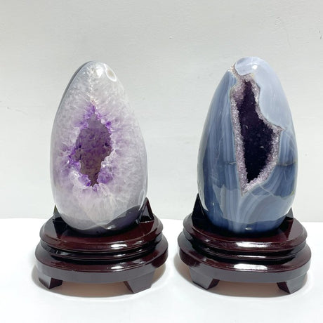 2 Pieces Amethyst Cluster Mixed Agate Dinosaur Eggs Home Decor With Stand - Wholesale Crystals