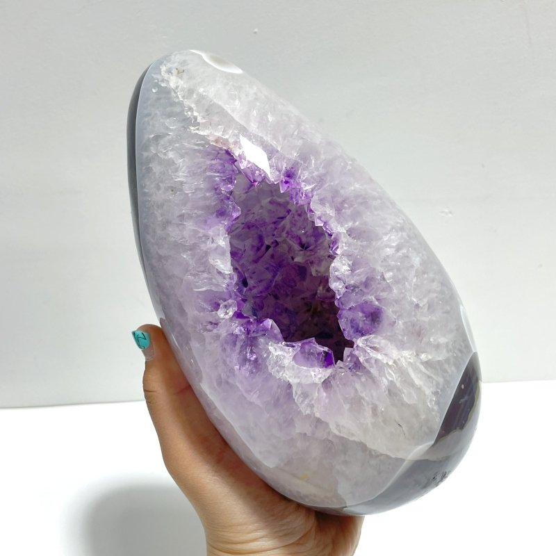 2 Pieces Amethyst Cluster Mixed Agate Dinosaur Eggs Home Decor With Stand - Wholesale Crystals