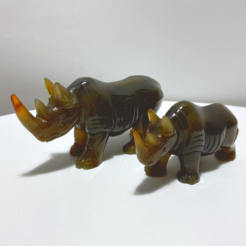 2 Pieces Beautiful Agate Rhino Carving - Wholesale Crystals