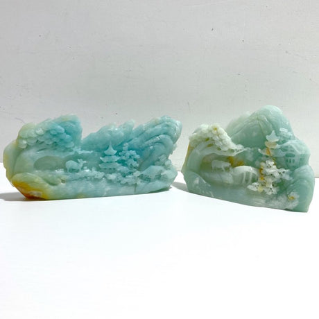 2 Pieces Beautiful Caribbean Calcite Landscape Pavilion Carving 9 - Wholesale Crystals