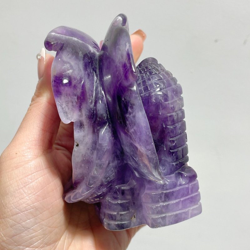 2 Pieces Beautiful Chevron Amethyst Dragon Castle Carving - Wholesale Crystals