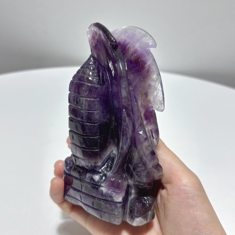 2 Pieces Beautiful Chevron Amethyst Dragon Castle Carving - Wholesale Crystals