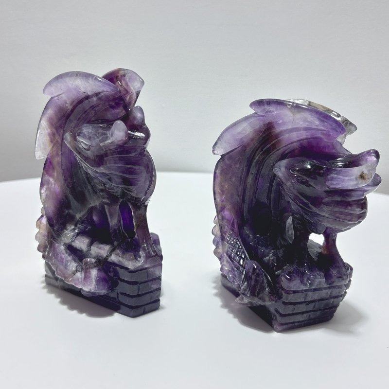 2 Pieces Beautiful Chevron Amethyst Dragon Castle Carving - Wholesale Crystals