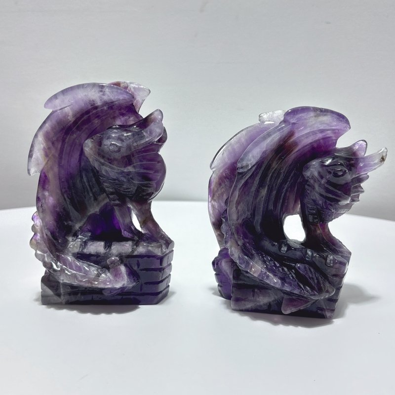 2 Pieces Beautiful Chevron Amethyst Dragon Castle Carving - Wholesale Crystals