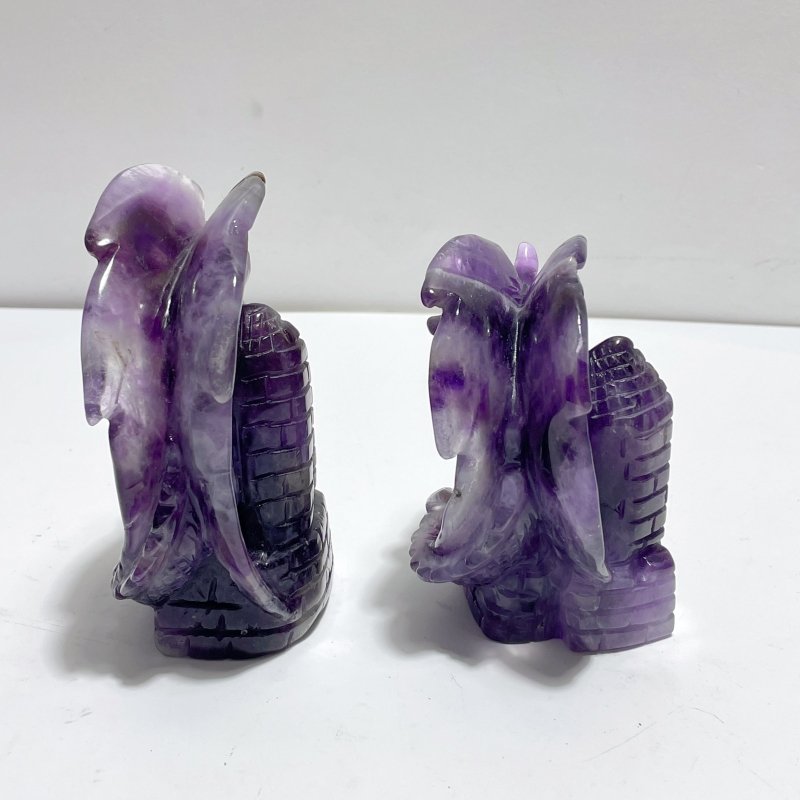 2 Pieces Beautiful Chevron Amethyst Dragon Castle Carving - Wholesale Crystals