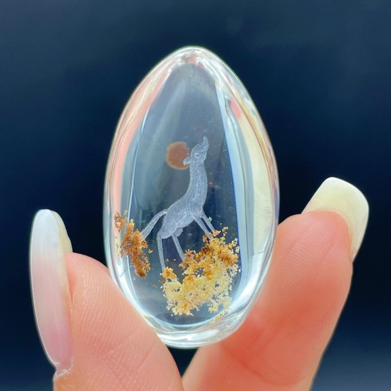 2 Pieces Beautiful Deer Garden Quartz Inner Scene Carving - Wholesale Crystals