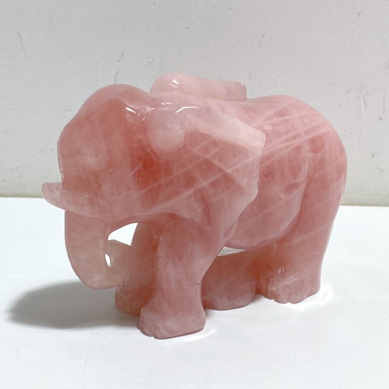 2 Pieces Beautiful Rose Quartz Elephant Carving -Wholesale Crystals