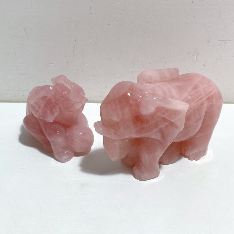 2 Pieces Beautiful Rose Quartz Elephant Carving -Wholesale Crystals