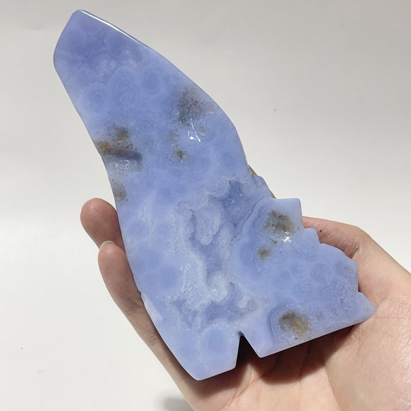 2 Pieces Blue Lace Agate Half Skull Carving - Wholesale Crystals