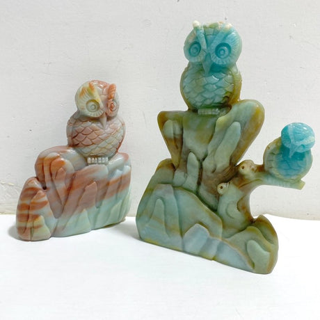 2 Pieces Caribbean Calcite Owl Carving -Wholesale Crystals