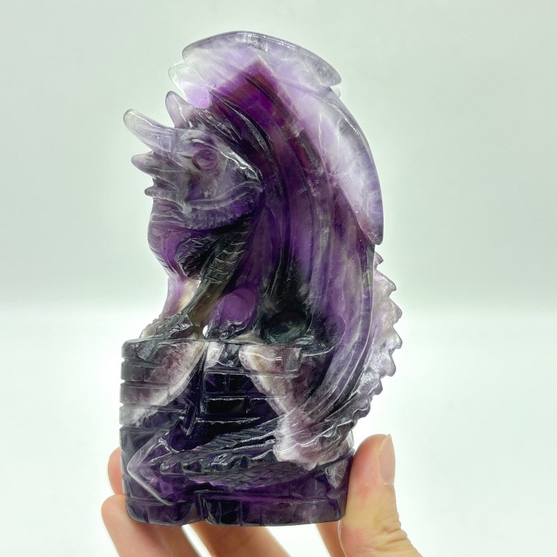 2 Pieces Chevron Amethyst Dragon Castle Carving - Wholesale Crystals