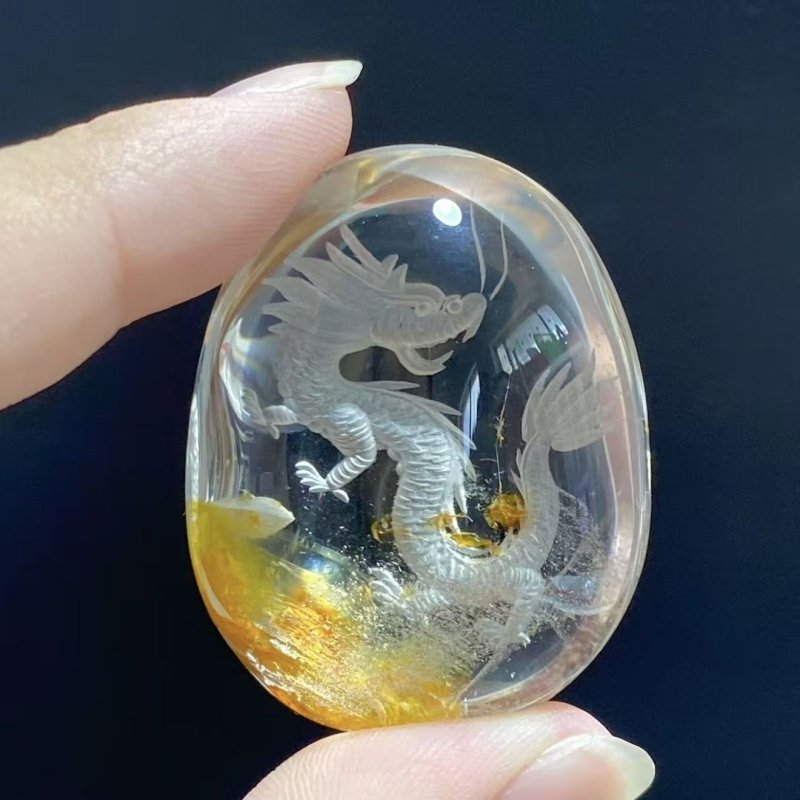 2 Pieces Chinese Dragon Garden Quartz Inner Scene Carving -Wholesale Crystals