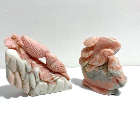 2 Pieces Cute Pink Opal Bird Carving - Wholesale Crystals