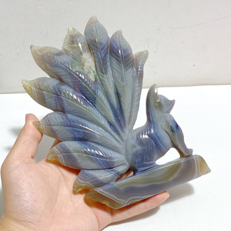 2 Pieces Geode Agate Druzy Nine-tailed Fox Carving 18 -Wholesale Crystals